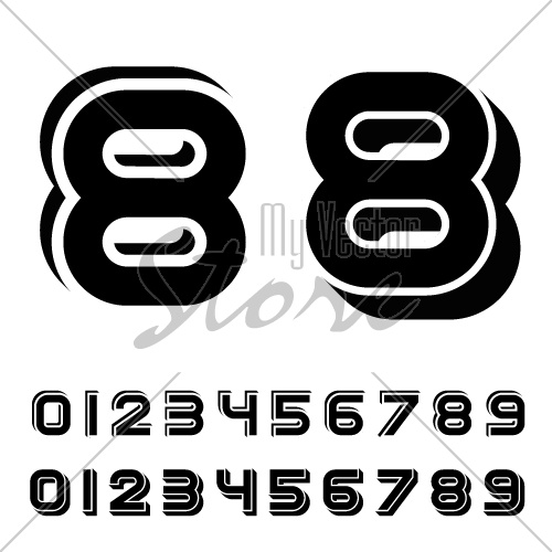 vector 3D black simple numbers font