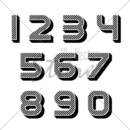 vector 3D black striped numbers font