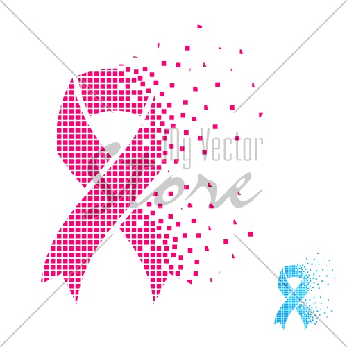 vector blue pink flying pixel ribbon - prostate breast cancer