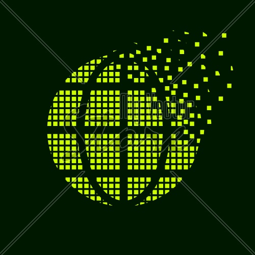 vector green globe flying pixel symbol