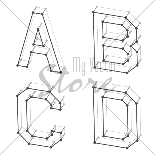 vector wireframe font alphabet letters A B C D
