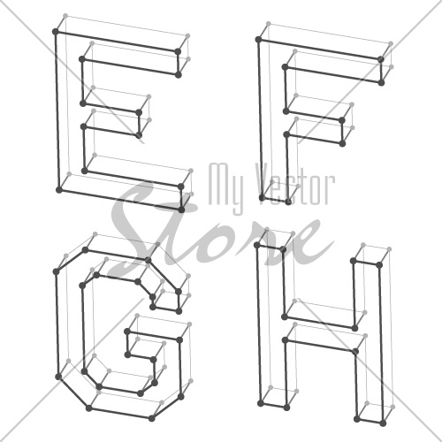 vector wireframe font alphabet letters E F G H