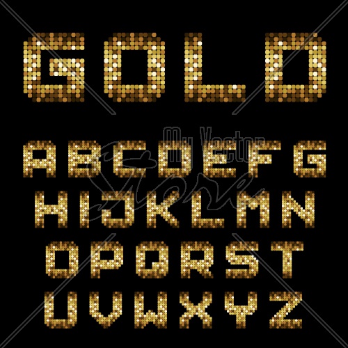 vector golden pixel alphabet font letters