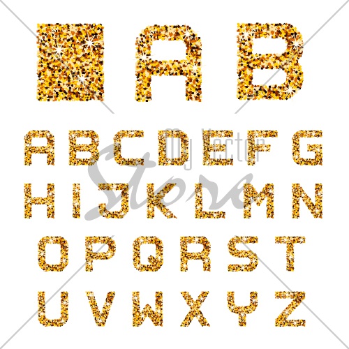 vector golden sparkles alphabet font letters