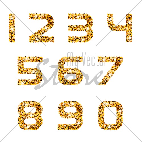 vector golden sparkles font numbers