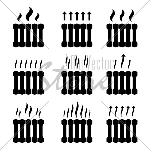 vector central heating radiator warming black symbols