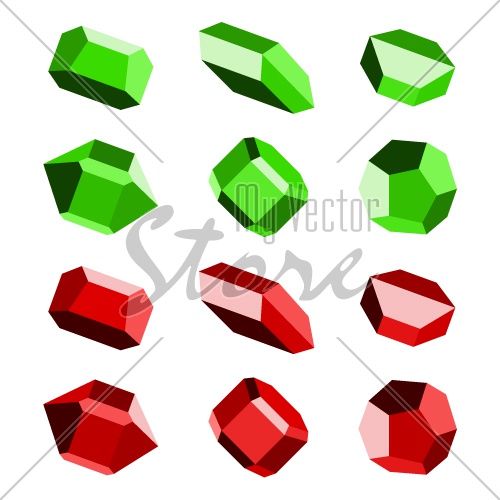 mineral crystal stone red green vector