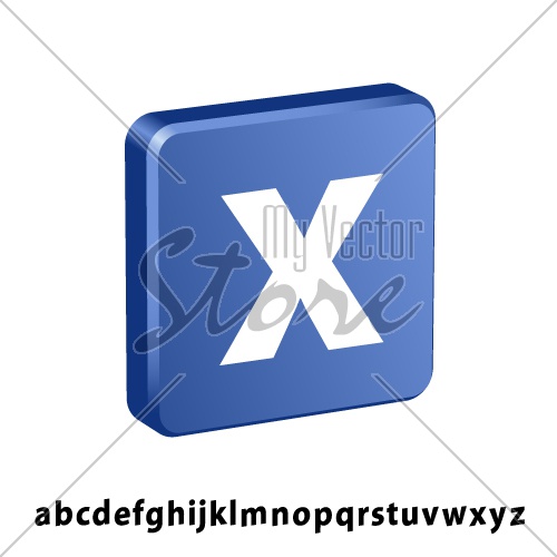 3D blue square any letter icon vector