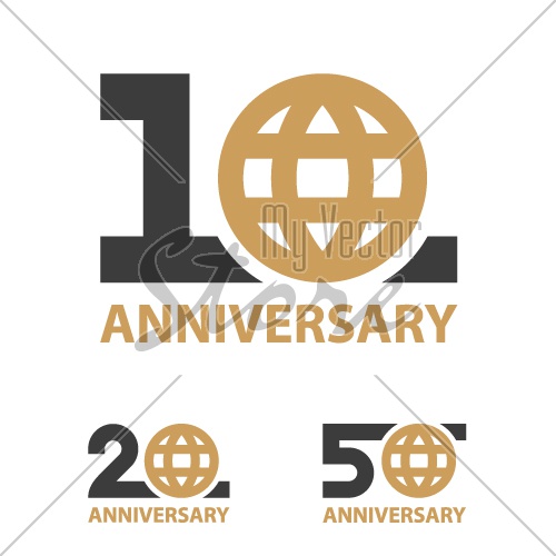 10 20 50 years anniversary globe number vector