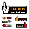 vector warning forefinger and pointing hand labels