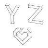 vector wireframe font alphabet letters Y Z heart