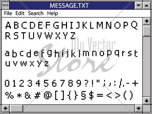 vector nostalgic window including full pixel font alphabet for your text