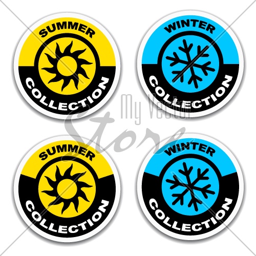 vector winter and summer collection stickers
