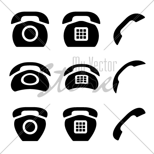 vector black old phone and receiver icons