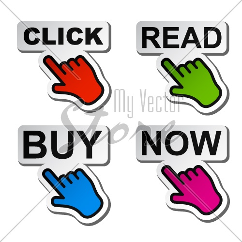 vector hand pointing to the word stickers