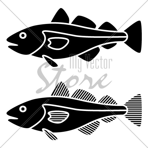vector black cod fish silhouettes