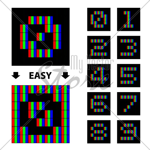 vector RGB pixel numbers font