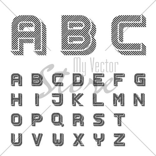 vector 3D black striped font alphabet letters