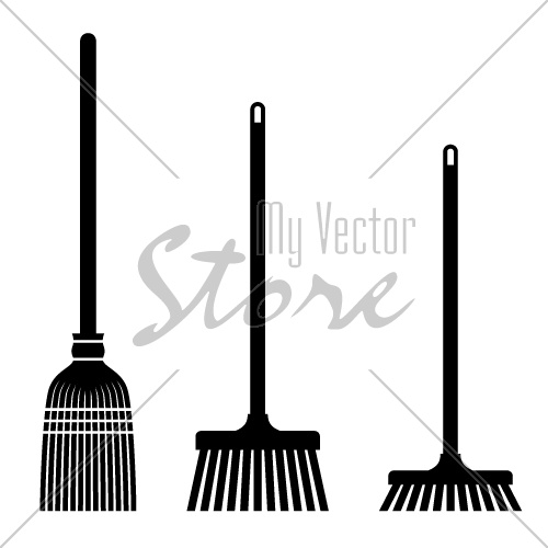 vector sweeping broom black symbols