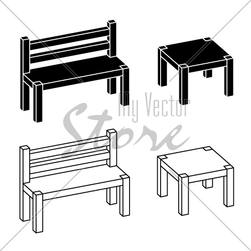 3D simple wooden bench table vector