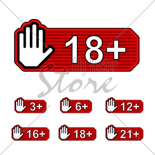 age limit notice warning hand gesture symbol vector