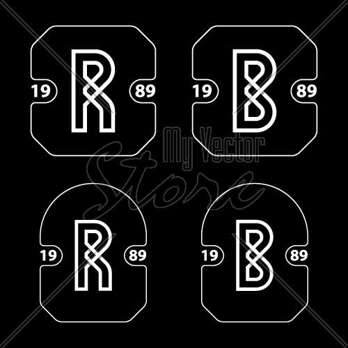 R and B simple letter badge vector