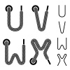 vector shoe lace alphabet letters U V W X