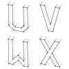 vector wireframe font alphabet letters U V W X