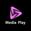 media play purple glowing symbol vector